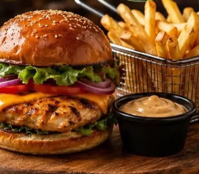 Burger cu cartofi prăjiți
