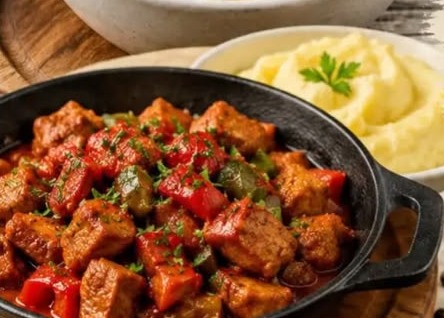 Tigaie de porc cu piure de cartofi